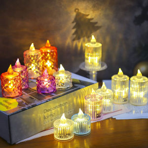 6pcs Flameless Tea Lights Simulation Acrylic Transparent Candles Battery Operated Romantic Wedding Birthday Christmas Party Home Decoration