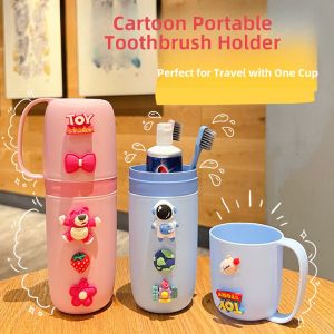 Portable Travel Dental Gadget Cute Cartoon Dustproof Toothbrush Holder Simple Design Home Use Storage Box with Mouth Rinse Cup