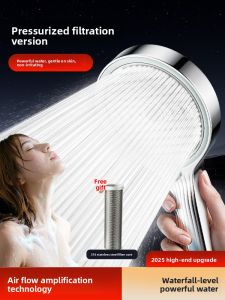 2025 New Shower Head Spray Filter Boosted Bathroom Shower Lotus Head Bathing Set Rainfall Mode Soft Tube Connection Installation
