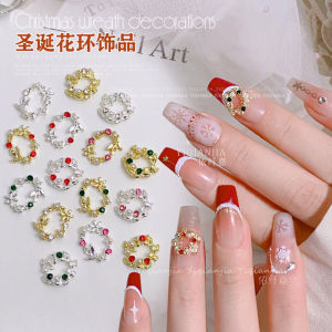 Christmas Pearl Rhinestone Alloy Nail Art Decorations Popular Internet Red Christmas Flower Ring Wearable Nail Accessories