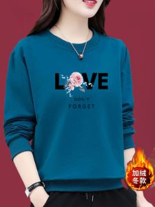 Womens Long Sleeve T-Shirt Autumn Winter Thickened Fleece Oversize Casual Sweatshirt Trendy Base Shirt Belly Cover Top