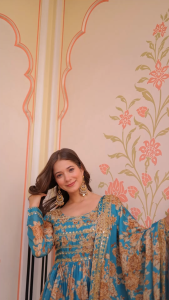 [PRE-ORDER] Ready Made Russian Silk Rich Digital Print With Embroidered Sequins Work Anarkali (10-15days delivery)