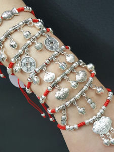 Trendy Handwoven Red Rope Silver Bracelet Alloy Zhang Silver Student Gift Ethnic Style Fashion Jewelry Bear Pig Animal Pattern