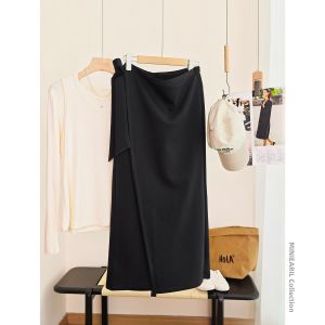 XIAOER | Tone Skirt Piece-Pieced Cutout Side Ties Elastic Waist Cotton