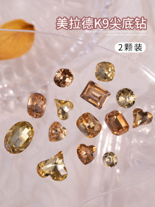 Manicure Diamond Flashing K9 Sharp Bottom Irregular Champagne Color Nail Heart Oblique Heart Decoration Accessories