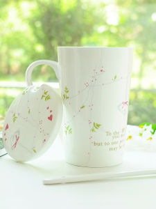 แก้วกระดูกสัมผัสได้ สีสันสดใส สำหรับใช้ในออฟฟิศ แก้วกระดูกสัมผัสได้พร้อมฝาปิดและตะเกียบ ขนาดความจุใหญ่ สำหรับผู้หญิง