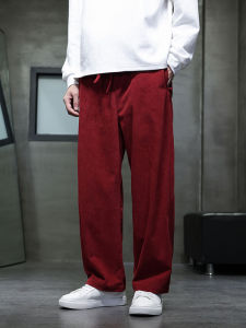 Autumn Winter Corduroy Casual Pants Men Straight Loose plus Size Long Trousers Simple Retro Style Breathable Polyester Fiber