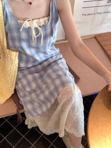 French Style Date Gown Women Summer New Loose Slimming Fake Two-Piece Dress A-Line Midi Skirt Soft Medium Waist No Sleeve