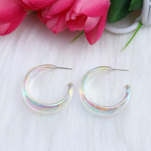 Summer Hoilday Mermaid Transparent Color Round Silver Earrings Ear Studs For Sweet Cool Girls Acrylic C Shape Hoop Earring