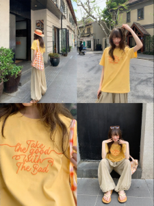 NIHAOKANONG | Áo Thun Tay Ngắn In Chữ Phong Cách Retro