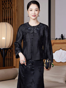 New Chinese Style Tang Suit Top Silk  Cloud Shoulder Embroidery Xiyue Feng Turtle Pattern Xiangyun Silk Autumn Fashion