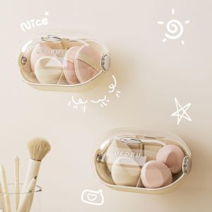 Large Capacity Makeup Sponge Storage Box Wall Mounted Dustproof Cosmetic Egg Hair Band Holder Breathable Makeup Cotton Organizer