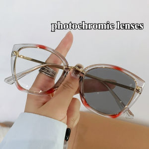 Fashionable High-definition Color Changing Glasses Ultra Light Cat Eye Flat Lens Womens Photochromic Goggles