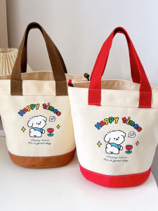 2025 New Canvas Bag Womens Small Shoulder Crossbody Handbag Lunchbox Bag Soft Printed Fresh Style Bucket Shape Casual Leisure