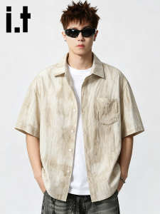 izzue | Áo Sơ Mi Mỏng Hè Làm Mát Cổ Trụ Xếp Gợn Tie Dye Phong Cách Retro Mỹ
