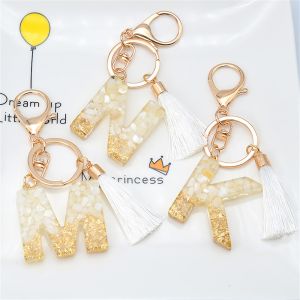 1Pc Car Keychain Fashion Alphabet Tassel Personalized Ornaments Key Ring Diy Cute Letters Pendant Resin Glitter Gradient Gold Leaf Key Chain Holder Name Souvenir Customized Give Away for Girl Couple Gift Handbag Car Mirror Key Accessories