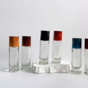 Vỏ rỗng chai đựng nước hoa thủ tinh trụ tròn nắp vân giả gỗ dung tích 30ml nhiều màu vòi xịt phun sương