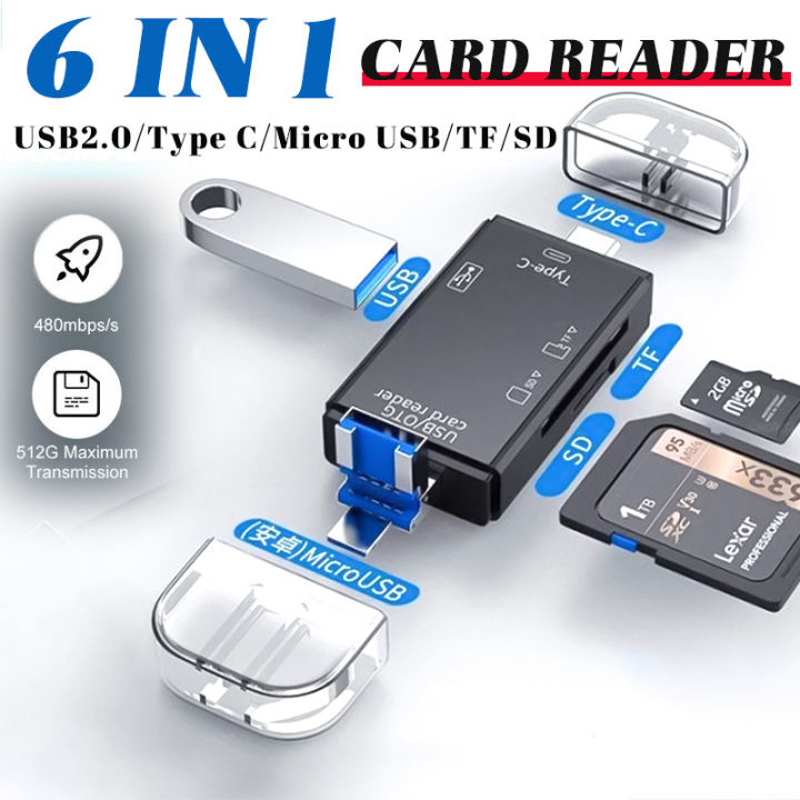 Multifunction USB Memory Card Reader High Speed Micro 6 in 1 USB 2.0 ...