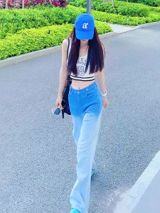 Spicy Girl Summer Outfit Womens Small Size Gradient Color Denim Skirt Irregular Strap Vest Two-Piece Set Fashionable Casual Wear