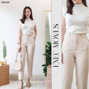 18decem กางเกงผ้าเอวสูง ทรงกระบอกเล็ก ทรงบอย กางเกงทำงาน 9ส่วน S-XL