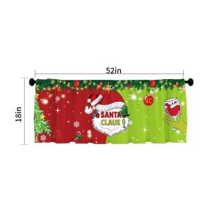 VIKAMA Red Green Santa Claus Wine Glass Grinch Style Xmas Short Window Curtain Funny Humor Winter Festive Home Decor Cute Kawaii
