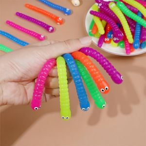 12pcs Colorful Soft Haired Caterpillar Toy Elastic Rope TPR Rope Childrens Birthday Party Gift Pinata Filler Stress Relieving