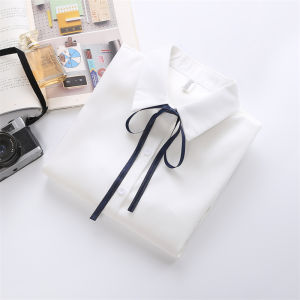 Áo Sơ Mi Trắng Nữ Tay Dài Cổ Polo Nơ Thắt Lưng Áo Khoác Ngoài Phong Cách Đại Học Tay Loe Thường Ngày Rộng Rãi Chất Liệu Khác