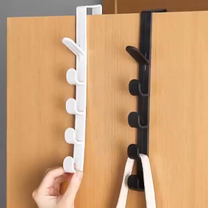 Over Door Hook Organizer 5 Hooks Plastic Space Saving For Hats Towels Bags Closet Entryway Use