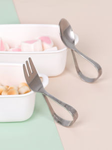 Stainless Steel Training Spoon Baby Eating Utensils Child Independent Practice Spoon Supplementary Food Spoon Dining Tableware