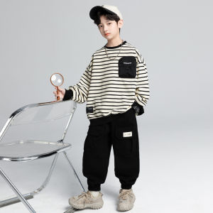 Boys Autumn Fashion Sweatshirt Set Spring Autumn Style Sports Clothes Cotton Blend Fabric Stripe Pattern Casual Comfortable
