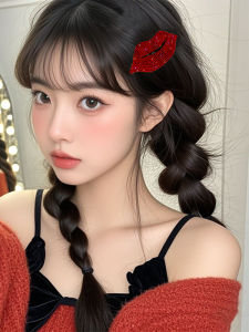 เครื่องประดับผมรูปปากแดงประดับเพชรสีแดง คลิปผมสไตล์เกาหลีสำหรับผู้หญิงและเด็ก คลิปผมข้างหน้า คลิปผมข้าง คลิปผมปีใหม่ วัสดุคริสตัล