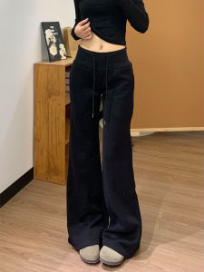 Black Sporty Flared Pants for Women High Waist Slimming Small Size Drapey Casual Long Trousers Autumn 2025 New Arrival