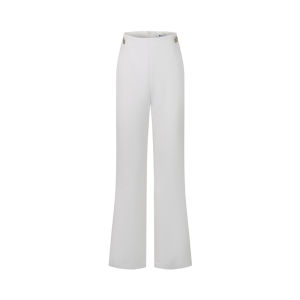 Summer White Decorative Button Flared Trousers