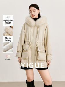Yigue | Thickened Warmth Mid-length Overcoat Fox Fur Collar Small Figure