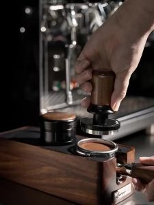 Feepie Espresso Tamper 58.5mm Ripple Base 30lb Calibrated Constant Pressure Sound Feedback Walnut Handle for Home Cafe Bar