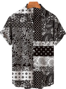 Retro 3D Geometric Pattern Lapel Short-Sleeve Shirt Fashionable Urban Loose Fit Youth Casual Print Shirt Four Seasons Wear