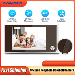 Awapow 3.5 Inch Peephole Doorbell Camera 120° Peephole Viewer Cat Eye Door Bell Smart Home Outdoor Monitor Digital Door Viewer