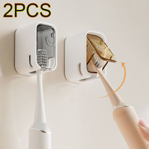 2Pcs Plastic Electric Toothbrush Rack Flip-Top Wall Mounted Toothbrush Rack Dustproof Toothbrush Storage Box Bathroom Fixture