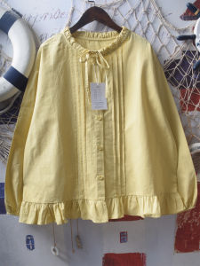 French Style Pure Cotton Shirt Womens Loose Design Sense Bow Knot Butterfly Stand Collar Loose Fit Breathable Comfortable Shirt