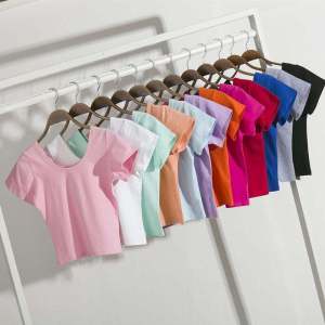 2023 Summer Short-Sleeved Pure Cotton T-shirt High Waist Bare Midriff Slim Fit Belly-Showing Tops Bottoming Shirt Womens Short Top Womens