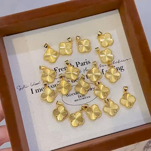 Rantai leher gila2 emas titanium cop 916 original malaysia gold necklace lucky clover pendant womens wedding jewelry 项链