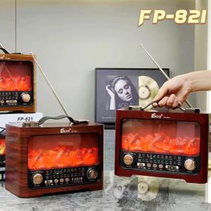 FP 821-Portable AM/FM/SW Radio Bluetooth Speaker | Flame Atmosphere Lamp Rechargeable | TF Card | Classic Design Radio Bluetooth Speaker