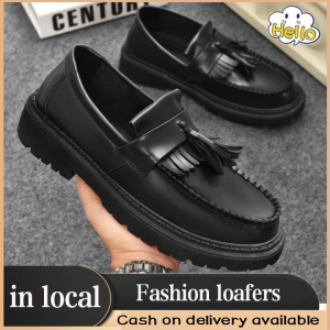 Korean Loafers Shoes For Men Fashion School Shoes For Men Slip On Tassel Loafer Black Leather Shoes Rubber Shoes For Men