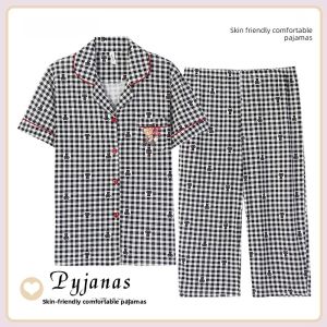 Miiow | Cat Woman Summer Sleepwear Short Sleeve Thin Home Clothes Seven-Foot Pants Mid-Aged Womens Home Leisure Suit Polyester Cotton Blend