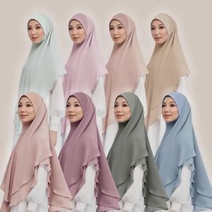 1pc Ready to Wear Instant Hijabs Double Layered Chiffon Solid Headscarf Foulard Femme Musulman Shawl Wrap Bandana