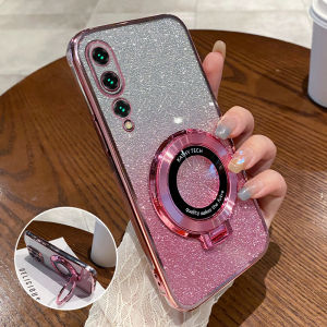 เคสโทรศัพท์ซิลิโคนใสป้องกันการตกหล่นแบบเต็มจอสำหรับ Huawei P20 pro พร้อมขาตั้ง ดีไซน์หรูหรา ทนทานต่อการตกหล่น