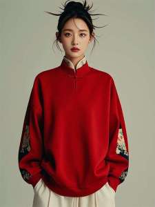 SUOSHE | Loose and Versatile New Chinese Style Red Hoodie for Men and Women