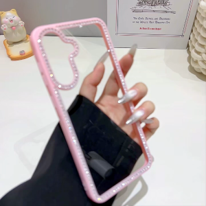 Full-Rhinestone Border Transparent Phone Case For Samsung A36 A55 A56 A16 A26 S24 FE 5G Full-Coverage Shockproof Cute Casing