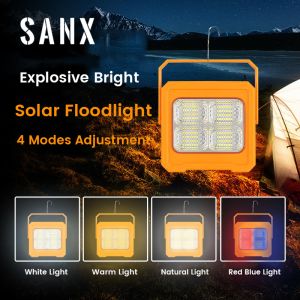 SANX 124LED Portable LED Solar Power Camping Light USB Rechargeable Work Lamp Flashlight Tent Lamp Camp Lanterns Emergency Light For Outdoor
