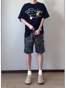 American Style Mens Summer Thin Casual High Street Loose Sporty Shorts Five-Quarter Length Straight Leg Jeans Casual Wear